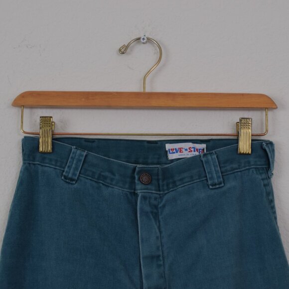 Vintage 70s Worrrn Ripped Green Flat Front Flared Pants by Love & Stitch size 28 - Picture 5 of 12